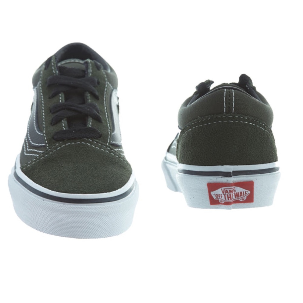 Vans Old Skool Low Top Sneakers Suede Duffel Bag Black Dark Army Green Kids 2.5 - Picture 10 of 11